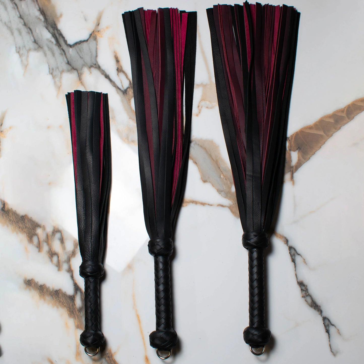 Magenta and Black Leather Floggers